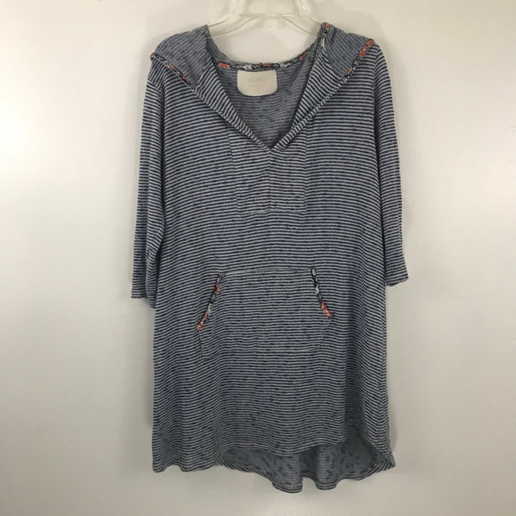 Puella Tops - Puella Blue Striped Hooded 3/4 Sleeve Tunic Small